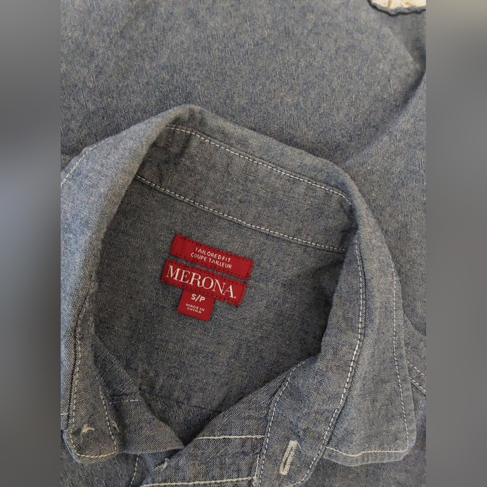 Menora Denim Shirt, Men's Long Sleeve Chambray Denim Shirt, Size Small - Picture 3 of 8